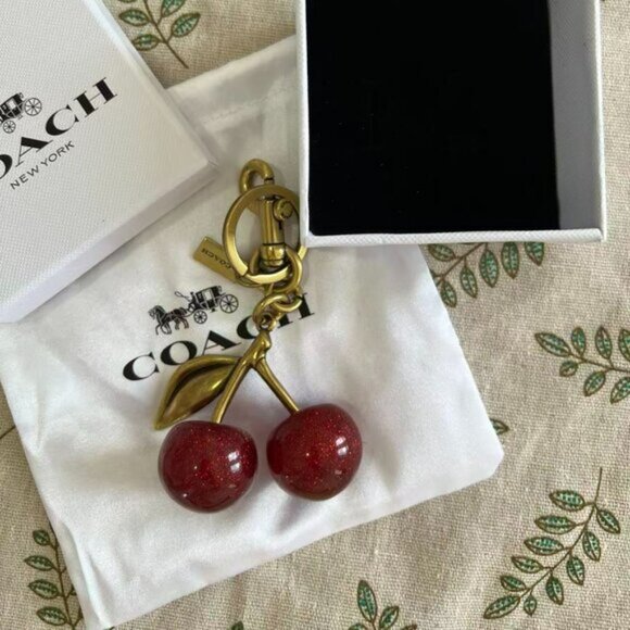 Coach Cherry Brass Cherry Bag Charm Keychain - Picture 5 of 5